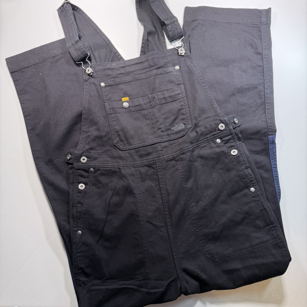 The North Face Field Denim Overalls Women's Large Black Blue Colorblock